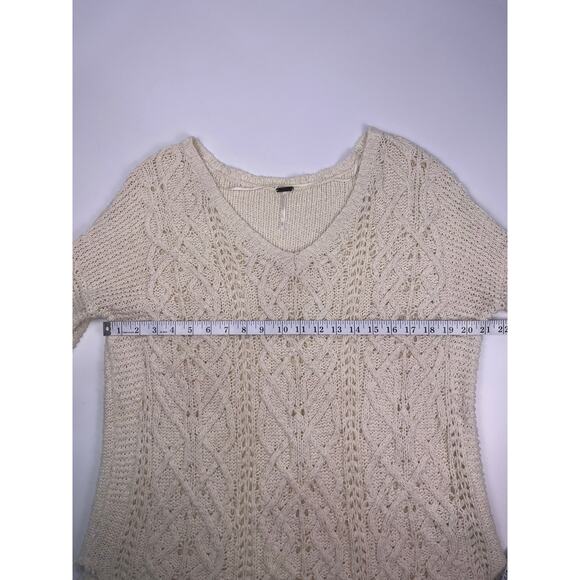 Free People Oversized Ivory Knit Sweater Slouchy V Neck, 100% Cotton - Picture 11 of 11